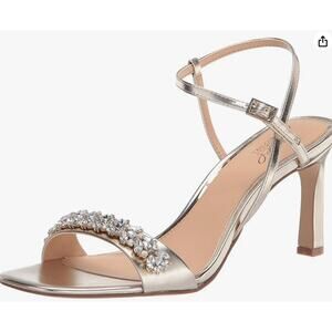 Jewel Badgley Mischka Jewel Heel Sandals 11 Gold NWOT Ankle Strap Heels Wedding
